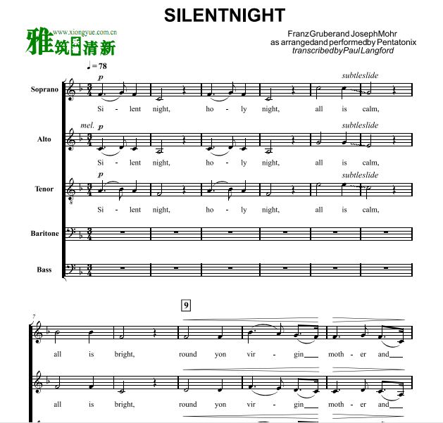 PTX - Silent Night 混声合唱谱