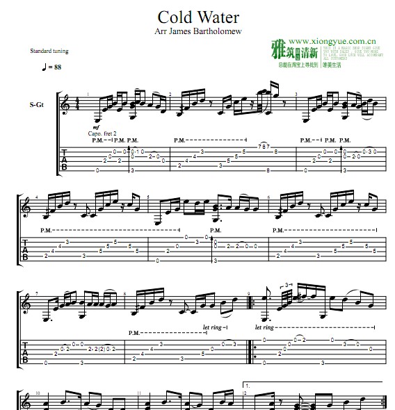 James Bartholomew版 Cold Water指弹吉他谱