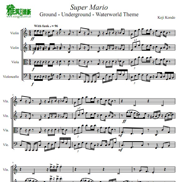 超级玛丽Super Mario  弦乐四重奏谱 总谱+分谱 