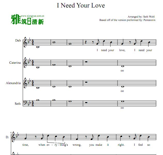 Pentatonix - I Need Your Love 阿卡贝拉四声部混声合唱谱