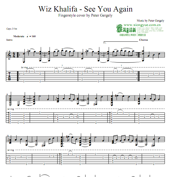 Peter Gergely - See You Again指弹吉他谱