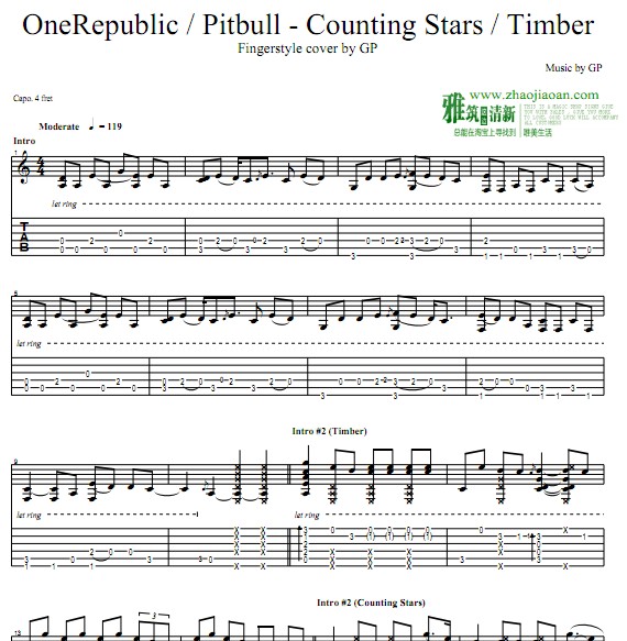 Peter Gergely吉他谱 Counting Stars Timbe指弹吉他谱