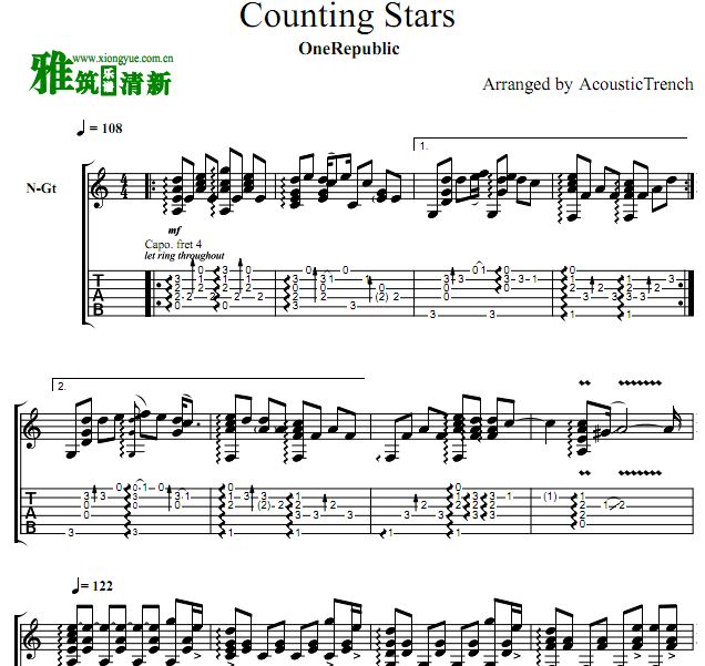 Acoustic Trench版 OneRepublic - Counting Stars指弹吉他谱