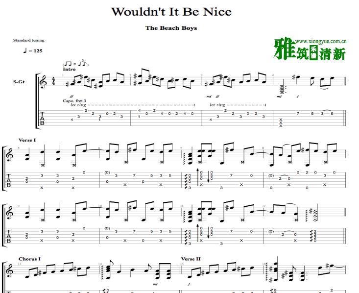Acoustic Trench版 Wouldn't It Be Nice 指弹吉他谱