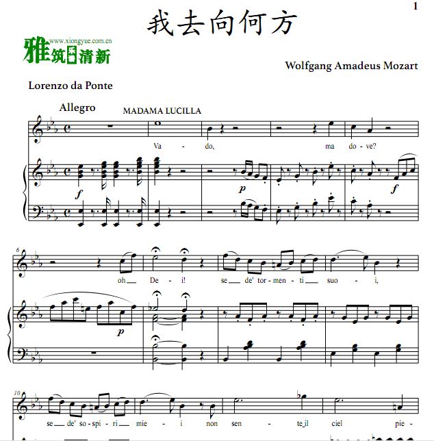 我去向何方声乐钢琴伴奏谱 意大利文原版
