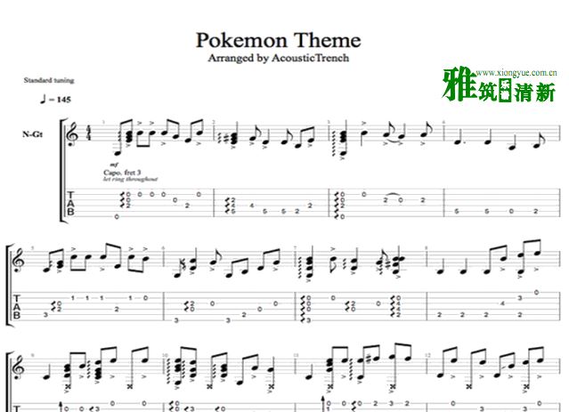 Acoustic Trench吉他谱 Pokemon Theme吉他谱
