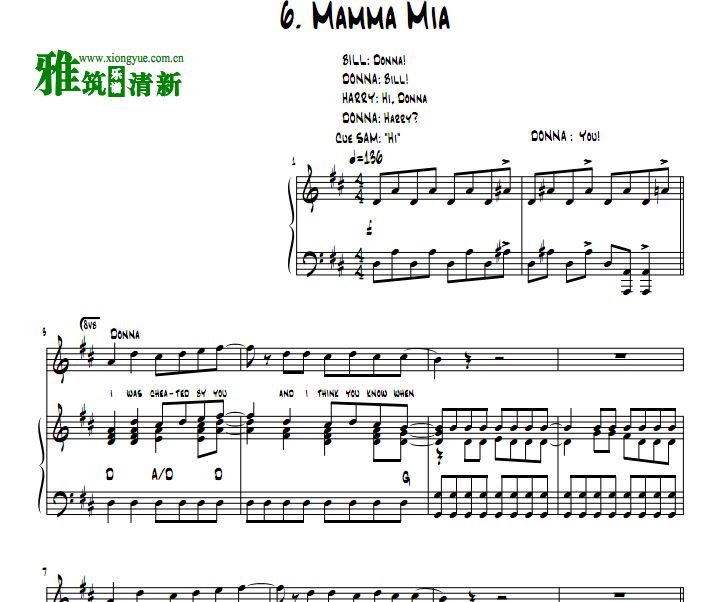 妈妈咪呀 Mamma Mia钢琴伴奏谱+声乐谱