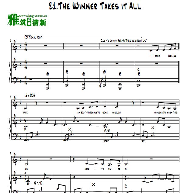 妈妈咪呀 胜者为王The Winner Takes It All声乐钢琴伴奏谱