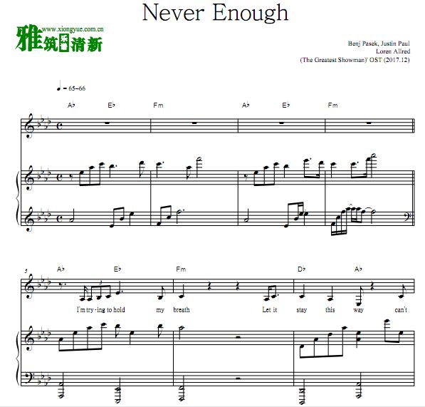 马戏之王 LorenAllred - Never Enough钢琴弹唱谱