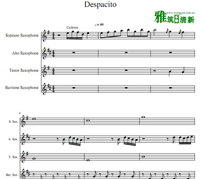 Despacito 萨克斯四重奏总谱+分谱