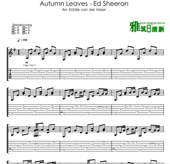 Eddie版 Ed Sheeran - Autumn Leaves吉他谱