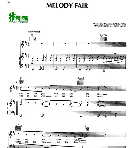 Bee Gees - Melody Fair 钢琴谱