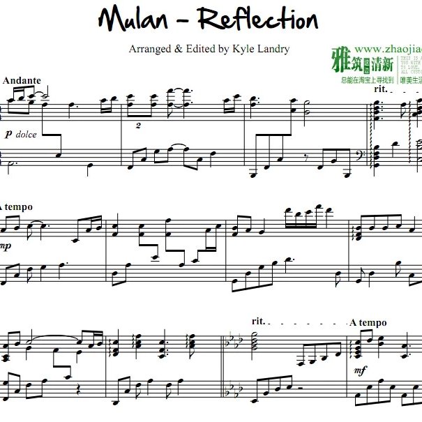 Kyle Landry钢琴谱 花木兰 reflectionl钢琴谱