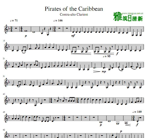 加勒比海盗Pirates of the Caribbean单簧管谱