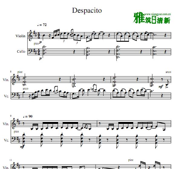 Despacito小提琴大提琴二重奏谱