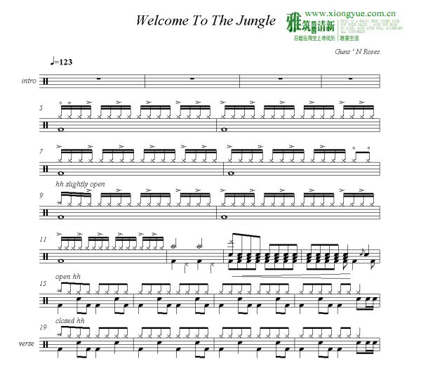 Guns N Roses - Welcome to the Jungle 架子鼓谱
