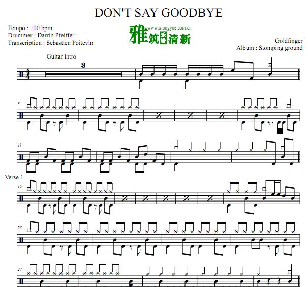 Goldfinge - don't say goodbye 爵士鼓谱 高级
