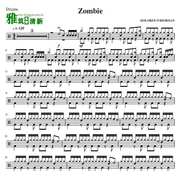 The Cranberries小红莓乐队 Zombie爵士鼓谱