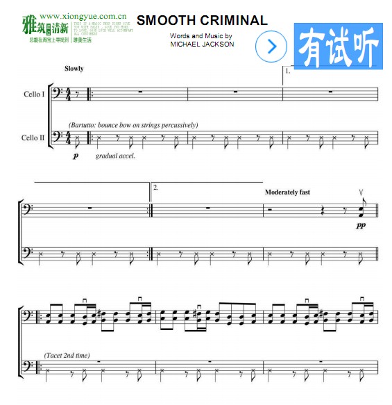 2cellos版 犯罪高手Smooth Crimina大提琴二重奏谱
