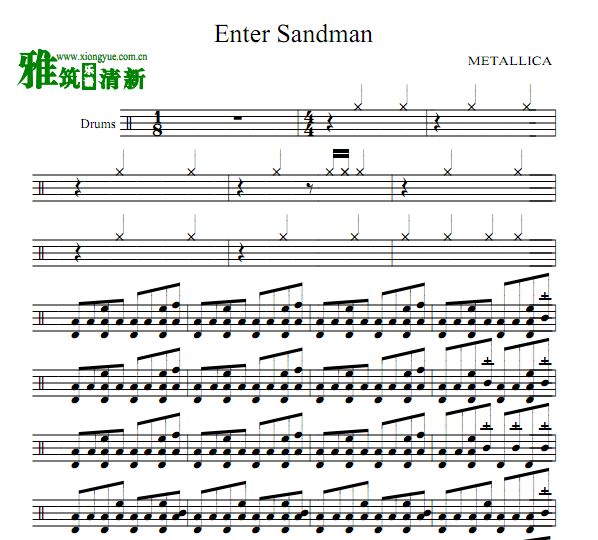 METALLICA金属乐队 Enter Sandman鼓谱