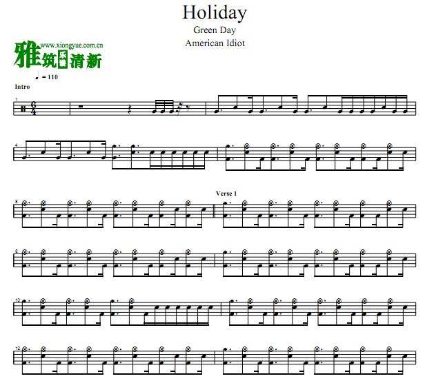 绿日乐队 Green Day - Holiday鼓谱