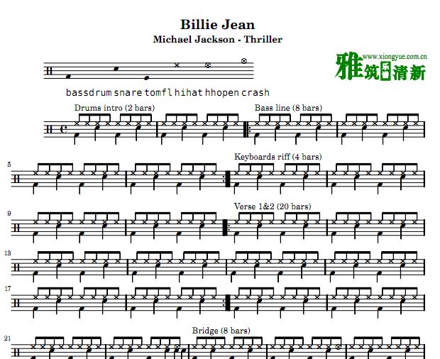 michael jackson - Billie Jean 鼓谱