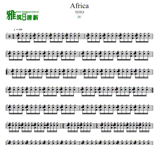 Toto 托托乐队鼓谱 Africa架子鼓谱