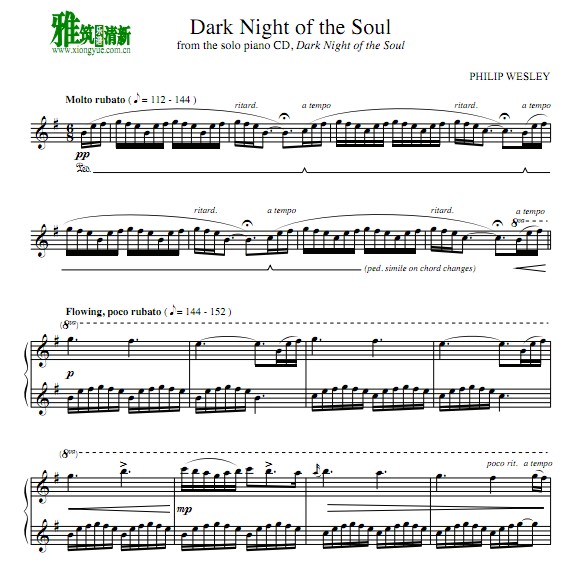 Philip Wesley - Dark night of the soul钢琴谱