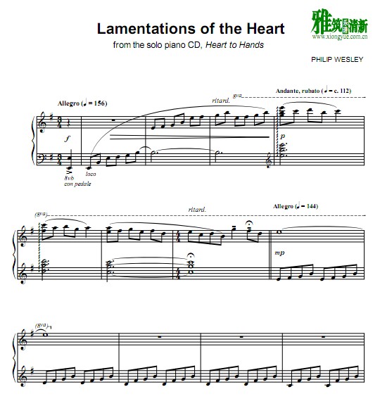 Philip Wesley - Lamentations of the Heart钢琴谱