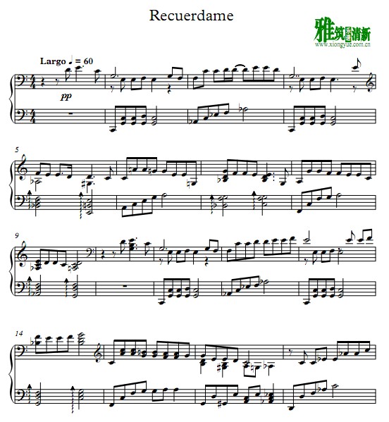 Recuerdame - Partitura completa钢琴谱