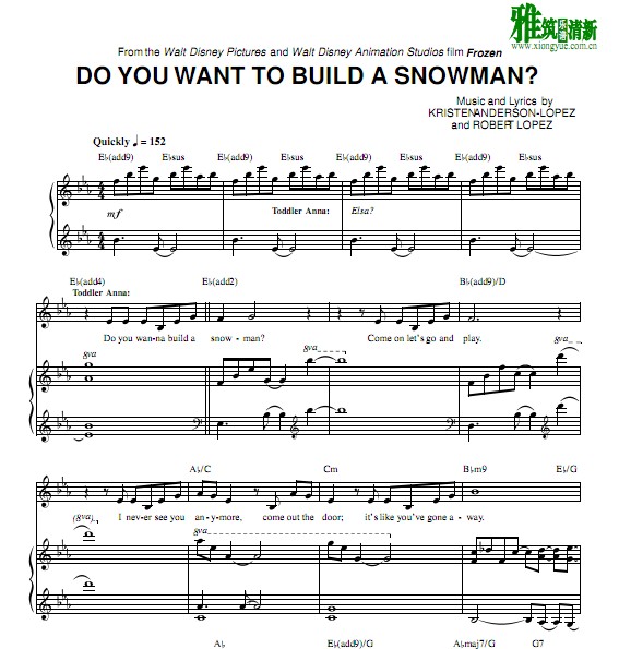Do You Want to Build a Snowman钢琴伴奏谱