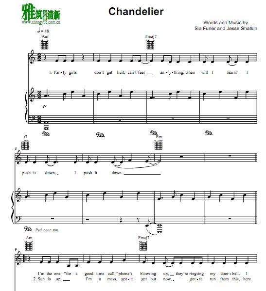 Sia - Chandelier钢琴伴奏谱 弹唱谱