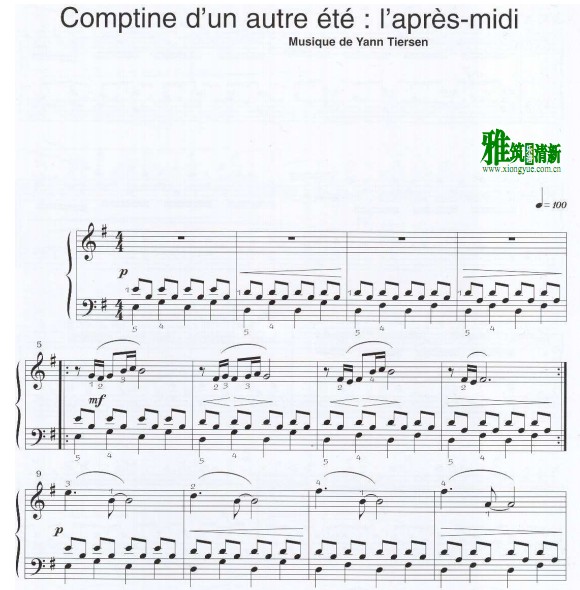 Yann Tiersen - Comptine D'Un Autre Ete:L'Apres-Midi钢琴谱