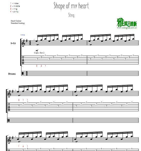 Eiro Nareth版 Shape of my heart吉他谱