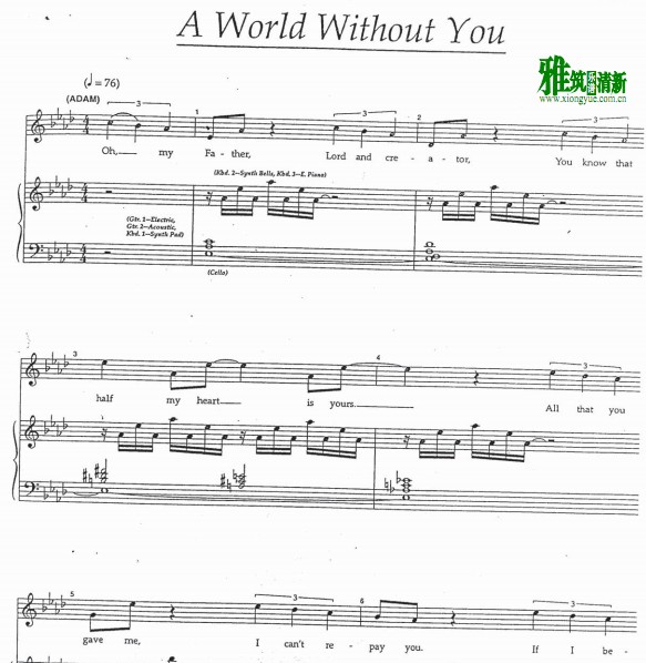 Children of Eden - A world without you钢琴伴奏谱