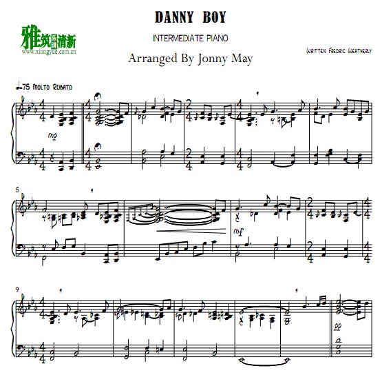 Jonny may版 Danny Boy爵士钢琴谱