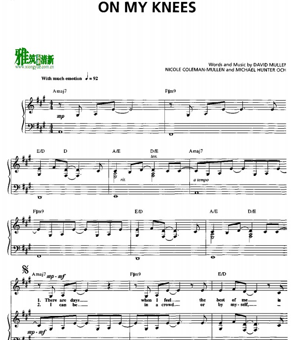 jaci velasquez - on my knees钢琴谱