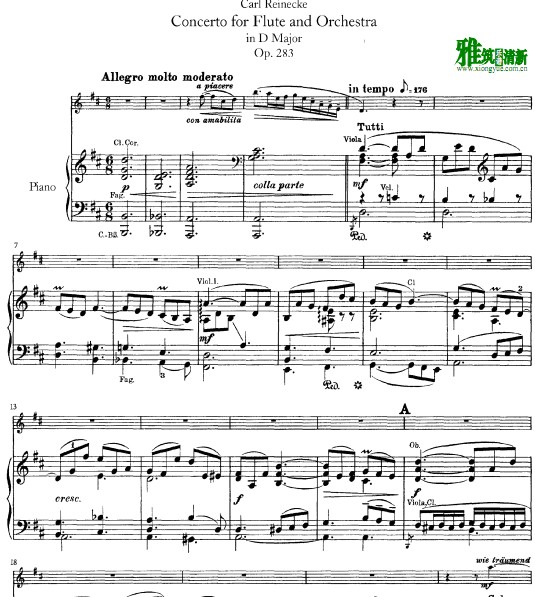 Carl Reinecke卡尔 莱内克 D大调长笛协奏曲op.283钢琴伴奏谱