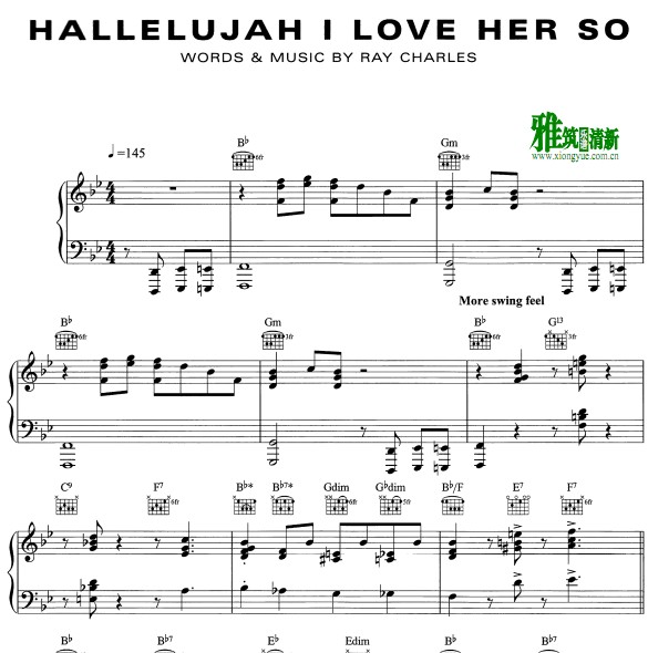 雷·查尔斯Ray Charles - Hallelujah I Love Her So钢琴谱
