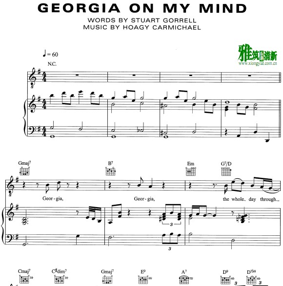雷·查尔斯Georgia On My Mind 钢琴谱
