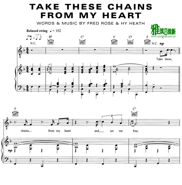 雷·查尔斯Ray Charles - Take These Chains From My Heart 钢琴谱