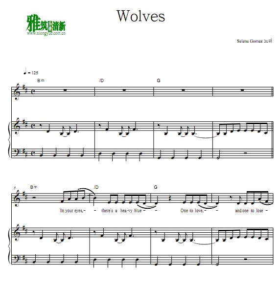 wolves钢琴伴奏谱
