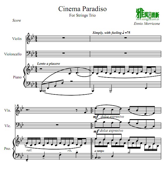 天堂电影院 Cinema Paradiso 小提琴大提琴钢琴三重奏谱 总谱分谱