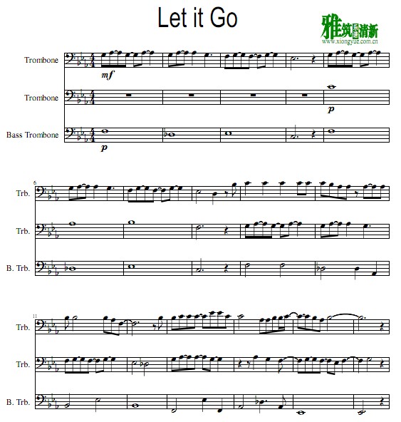 Let it Go长号三重奏谱