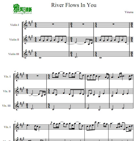 小提琴三重奏谱 River Flows In You小提琴三重奏谱