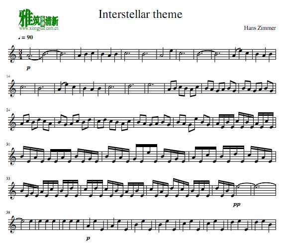 Interstellar theme 小提琴谱