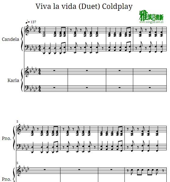 Viva la vida 双钢琴谱