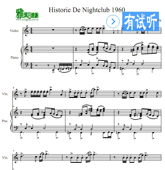 皮亚佐拉 探戈的历史 夜总会1960小提琴钢琴谱