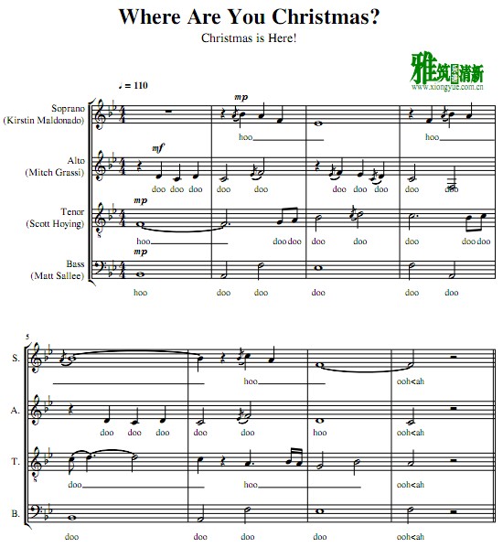 Pentatonix - Where Are You Christmas阿卡贝拉合唱谱