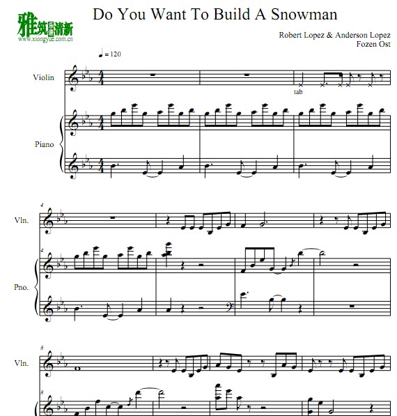 Do You Want to Build a Snowman小提琴钢琴伴奏谱